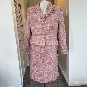 Bill Blass Pink and Cream Tweed Skirt Suit 14